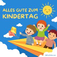 Fröhliche Kinder spielen gemeinsam in den Wolken, ein Sinnbild unbeschwerter Freude und Kreativität.