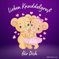 Zwei süße Teddybären teilen eine liebevolle Umarmung, umgeben von Herzen.