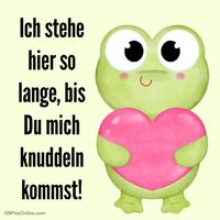 Ein verliebter Frosch mit einem großen Herzen, bereit für eine Umarmung.