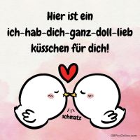 Zwei süße Figuren teilen einen liebevollen Kuss, umgeben von Herzenswärme.