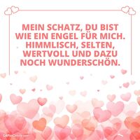 Zarte Rosatöne und schwebende Herzen unterstreichen die liebevolle Botschaft in schlichtem Design.