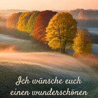 Ein warmer Herbstmorgen erleuchtet das sanfte Hügelland, ein Fest der Farben und des Lichts.