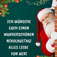 Weihnachtsmann mit freundlichem Blick, der uns heimlich um die Ecke begrüßt.