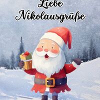 Der Nikolaus kommt mit Geschenken durch den verschneiten Wald.
