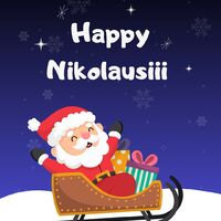 Der fröhliche Nikolaus verteilt Geschenke auf seinem winterlichen Schlittenfahrt unter dem sternklaren Himmel.