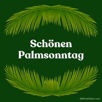 Grüne Palmzweige umrahmen eine festliche Botschaft, die die Ankunft des Frühlings und traditionelle Feierlichkeiten symbolisiert.