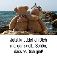 Zwei Teddys genießen gemeinsam den Ausblick am Meer.