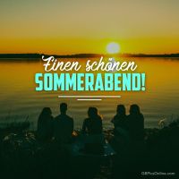 Freunde genießen den Sonnenuntergang am Seeufer, ein perfekter Moment der Ruhe und Gemeinschaft.
