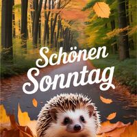 Ein Igel erkundet neugierig das farbenfrohe Herbstlaub in einem magischen Wald.