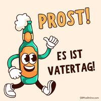 Ein fröhliches Bierchen springt vor Freude über den Vatertag! Feiert mit Schwung und guter Laune.