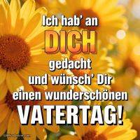 Gelbe Margeriten mit Grußtext zum Vatertag in großer, farbiger Schrift