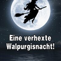 Eine Hexe fliegt vor dem Vollmond; eine magische Nacht beginnt.