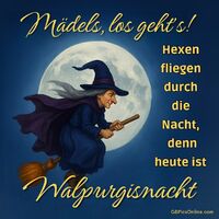 Eine Hexe fliegt auf ihrem Besen vor dem Vollmond: Magie erleuchtet die Walpurgisnacht.