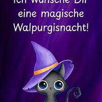 Eine zauberhafte kleine Hexenkatze bereit für die Walpurgisnacht.