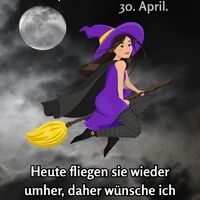 Eine mutige Hexe fliegt durch die mondbeleuchtete Walpurgisnacht.